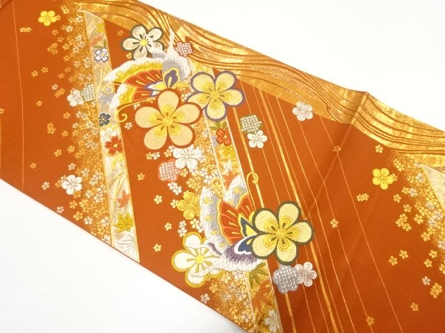 JAPANESE FUKURO OBI FOR FURISODE / WOVEN SAKURA & BUTTERFLY